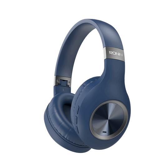 "RONiN R-1500 Bluetooth headphones in blue, designed for superior sound quality and up to 8 hours of playtime.